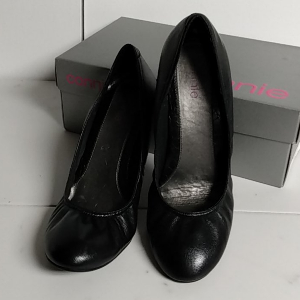 Connie Solid Black Wedge Slip on Dress Shoe